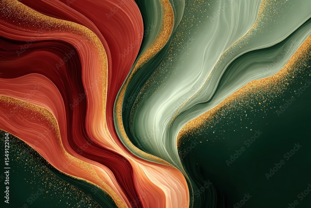 Aufkleber stunning abstract background with flowing swirling colors of red green and gold with glitte accents 