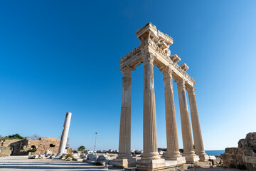 Temple of Apollon ancient ruins. Apollon temple in Side antique city, Antalya, Turkey