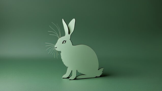 Displaying rabbit-shaped cutout standing on green platform in studio, with soft green gradient