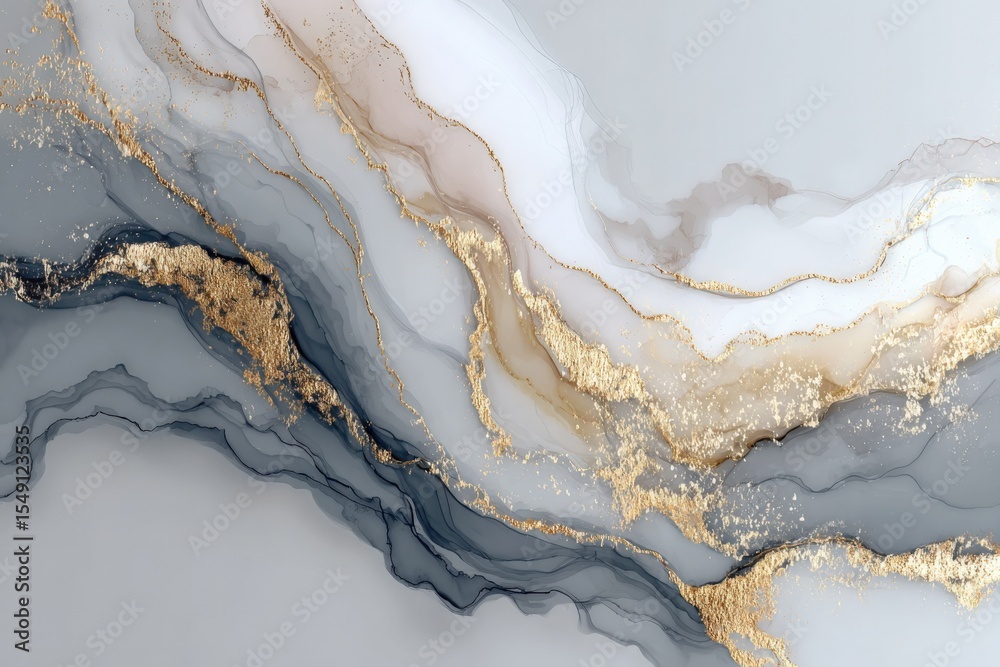 Poster elegant abstract marble background with flowing gold veins in soft gray and white tones for luxury d