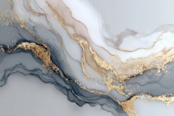 Elegant abstract marble background with flowing gold veins in soft gray and white tones for luxury design and artistic projects