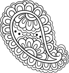 Black outline oriental paisley vector. Floral decorative element for pattern design and illustration