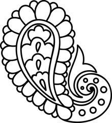 Oriental paisley floral design in black outline. Isolated vector floral element for textile, wallpaper, or decor