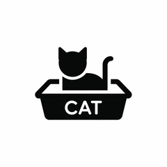 Black silhouette of a cat in a litter box icon