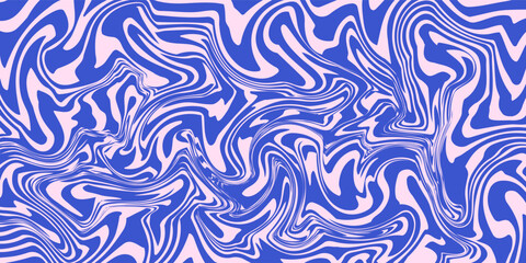 Abstract background pattern with colorful waves. Psychedelic groovy trippy y2k retro seamless pattern in blue and pink colors. Wavy and swirled brush strokes liquid background for packaging design