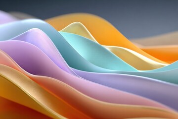 Abstract colorful flowing paper waves in pastel shades creating smooth curves with a vibrant artistic design for modern decor and creative backgrounds