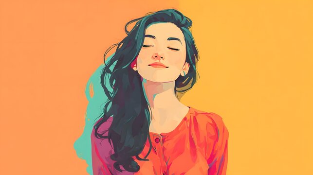 Elegant Modern Flat Vector Art Featuring a Woman with Delicate Features, Radiating a Serene Smile and Compassionate Energy in a Crisp Contemporary Style