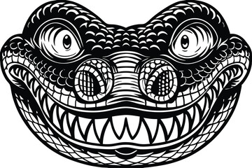 Black and white alligator face shows a toothy grin, creating a powerful image