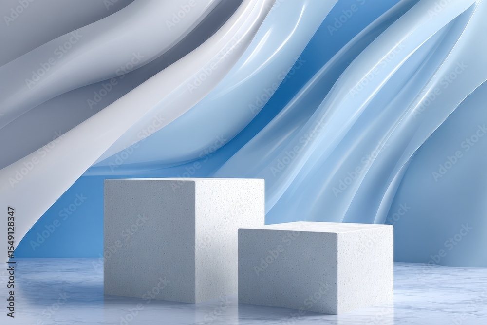 Aufkleber modern minimalistic white concrete pedestals with geometric shapes set against a dynamic abstract bl