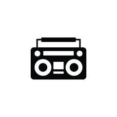Simple Black and White Icon of a Vintage Boombox Radio