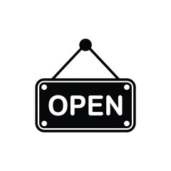 Black and White Open Sign Hanging on a White Background