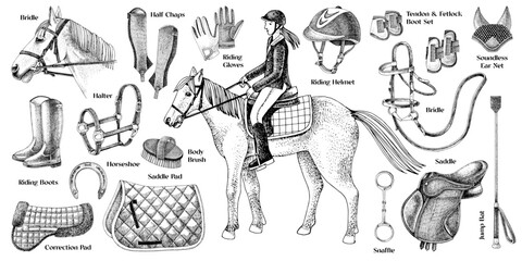 Horse riding accessories and ammunition set