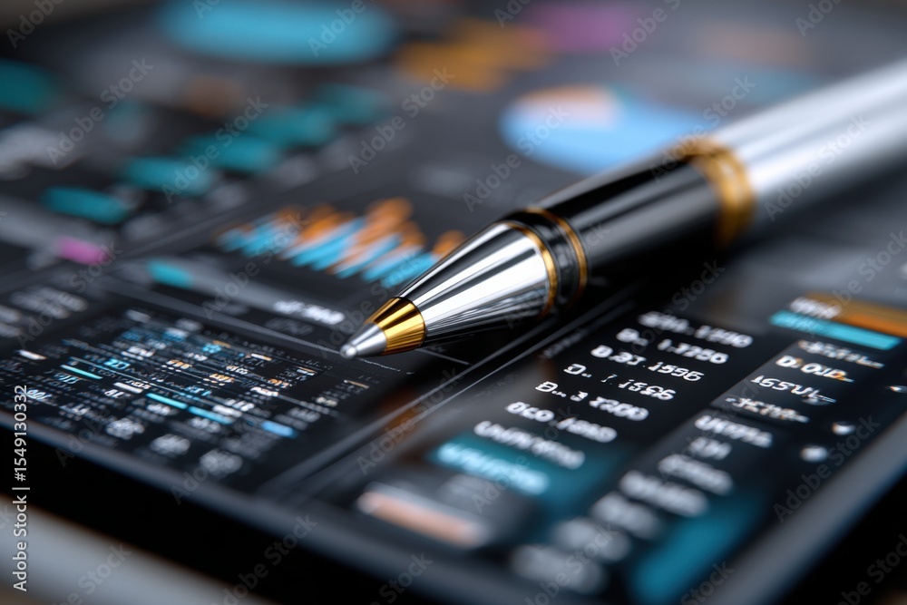 Poster Modern financial data analysis on digital trading platform smartphone with candlestick charts and numerical information in stock market