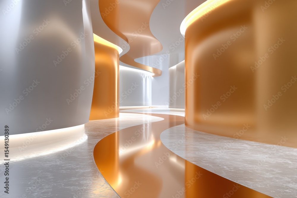 Poster futuristic modern architectural interior design with smooth curves elegant lighting and glossy surfa