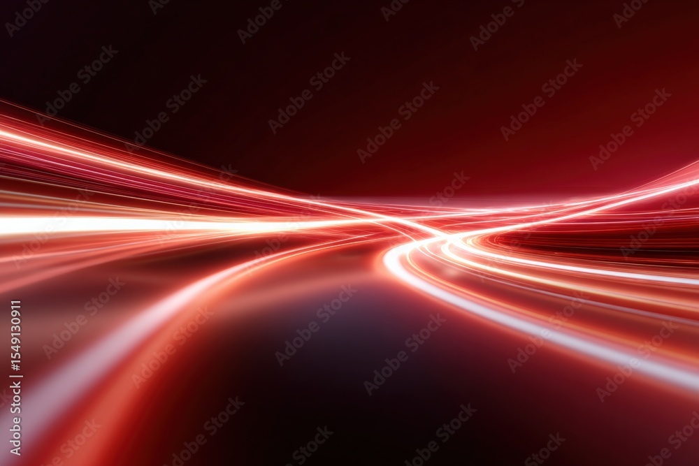 Aufkleber dynamic abstract light trails scene with glowing streaks and flowing motion in vibrant red tones for