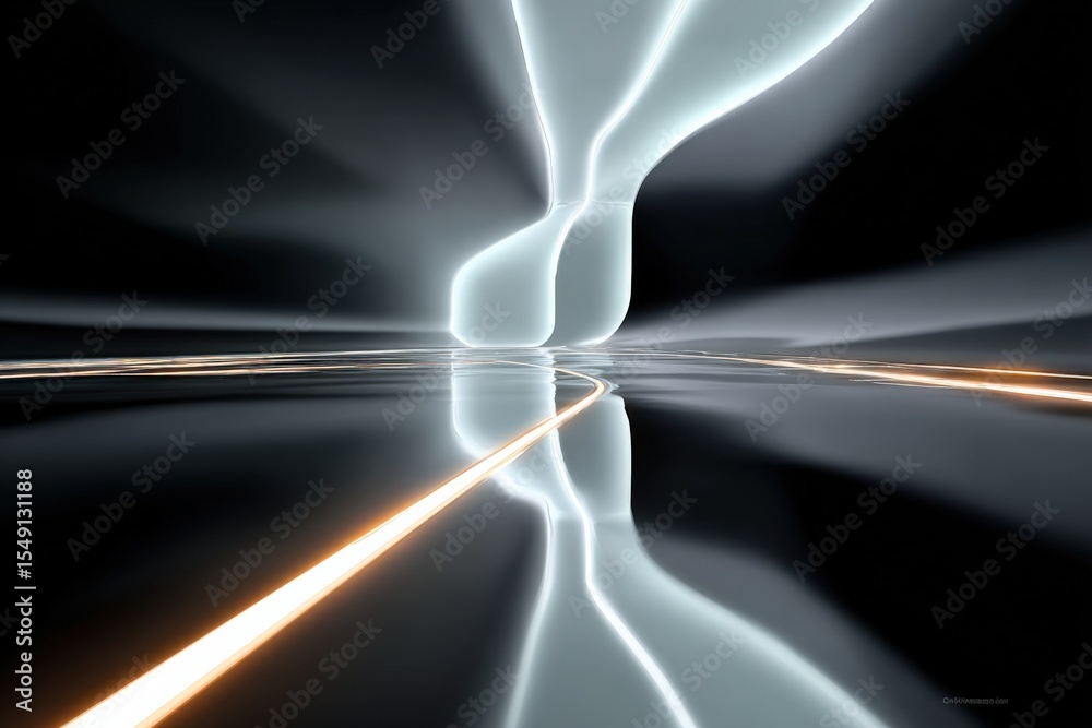 Aufkleber Futuristic tunnel with glowing light reflections and sleek metallic surfaces creating an illusion of speed and advanced technology