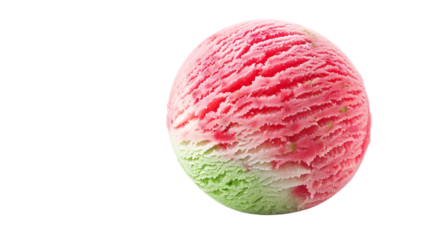Vibrant pink and green swirled ice cream scoop on a transparent background.