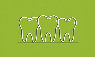 Three White Cartoon Teeth on Green Background