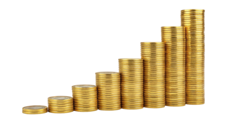 Stacked Gold Coins Representing Financial Growth and Prosperity with a Transparent Background