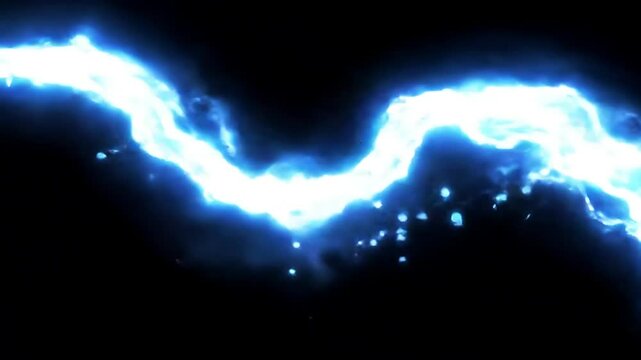 Electric Blue Energy Stream Abstract Background Looping Animation 4 K Ultra H D Resolution Seamless Motion Graphics V F X Element Plasma Lightning Bolt Energy Flow Bright Glowing Neon Light