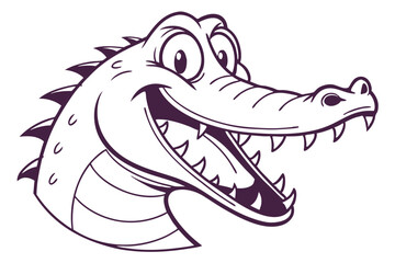 A cartoon crocodile with huge teeth shows a big smile on its face