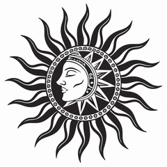 silhouette of the sun. A medieval symbol of the sun with many rays. Astrological symbol. Vector illustration in art deco style.
