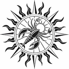 silhouette of the sun. A medieval symbol of the sun with many rays. Astrological symbol. Vector illustration in art deco style.