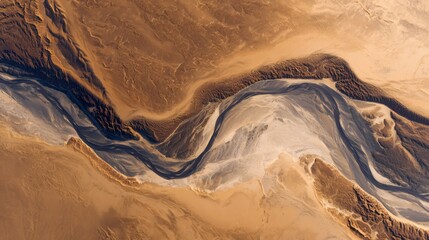 Looking down, the natural scenery of sandy hills and dunes in arid desert