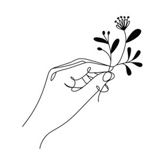 Elegant Hand Holding a Delicate Flower Minimalist Line Art Design