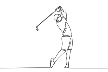 Golf Swing Single Line Drawing Illustration