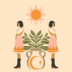 modern stylish illustration in boho country style. for printing on clothes or fabric