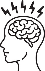 Conceptual Mental Health Illustration Depicting Overthinking and Stress, Featuring a Person's Head with a Brain and Lightning Bolts