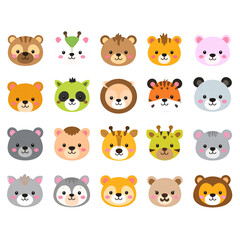  Cute animal face stickers for kids (transparent PNG) 