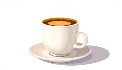 Cartoon espresso cup and saucer, hot coffee drink, breakfast mug Vector illustration,   vector art,  steam