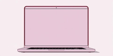 Clay-style flat vector outline laptop mockup with blank screen, front view,  white,   pastel