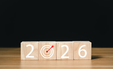 wooden cubes with the text 2026. new business goal strategy concept.2026 goal planning business...