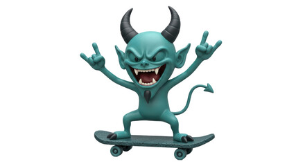 Isolated Devil on Skateboard