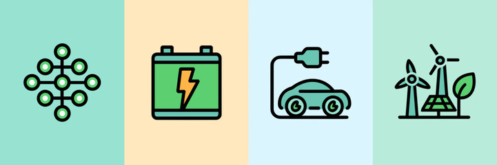 Obraz premium Flat vector icons of green energy systems – Perfect for clean tech branding, energy education, or sustainable infrastructure platforms