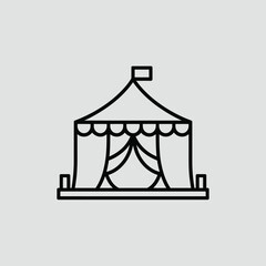 Simple Line Art Illustration of a Circus Tent with a Flag