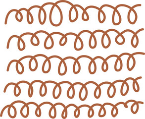 Set of brown hand-drawn squiggles pattern, doodle illustration