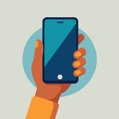 Hand holding smartphone modern flat design illustration