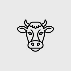 Simple Line Art Cow Head Icon Illustration