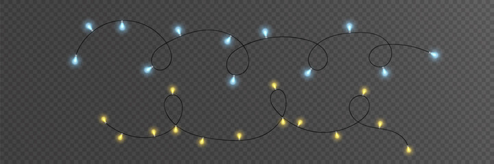 Christmas glowing garland of light bulbs. LED neon lamp. Glowing lights for Christmas holiday cards, banners. Vector illustration.