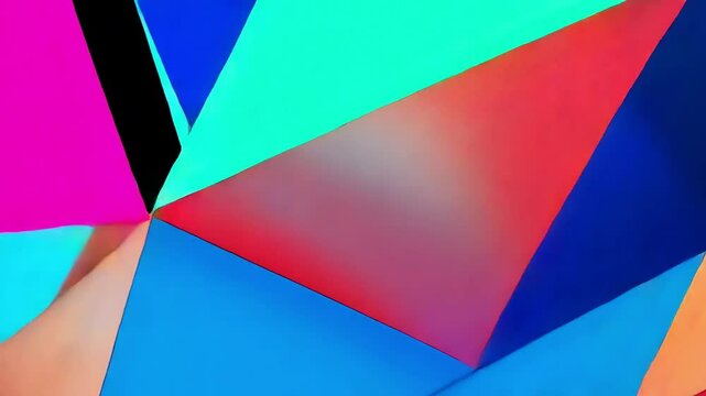 Abstract geometric background featuring overlapping triangles in shades of purple, blue, and pink, creating a vibrant gradient effect