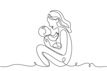 Mother and Baby One Line Drawing Art