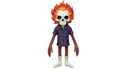 Isolated Cartoon Skeleton with Fire