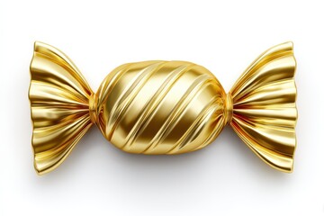 Golden candy wrapper in a glossy finish capturing the essence of luxury and sweetness evoking nostalgia and delight in a vibrant confectionery style captured with clarity