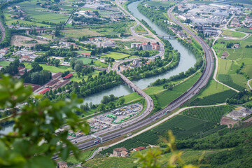 Trento city from above, Trentino, Italy.