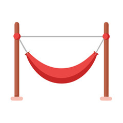 Red Hammock Hanging Between Posts Flat Vector Icon for Relaxation