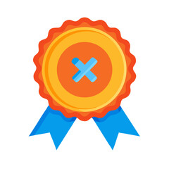 Rejected Error Badge with Cross Mark and Ribbon Flat Vector Icon